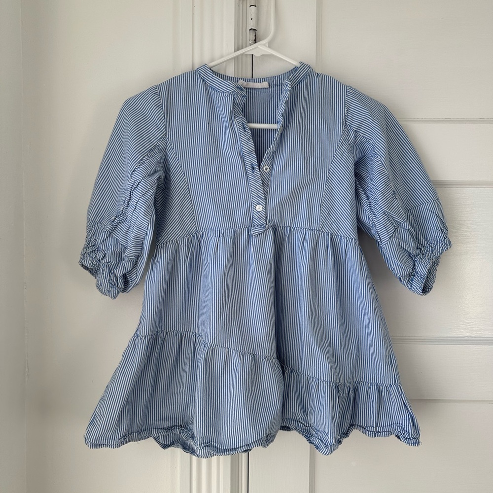 Zara Girls Blue & White Striped 3/4 sleeve dress size 7